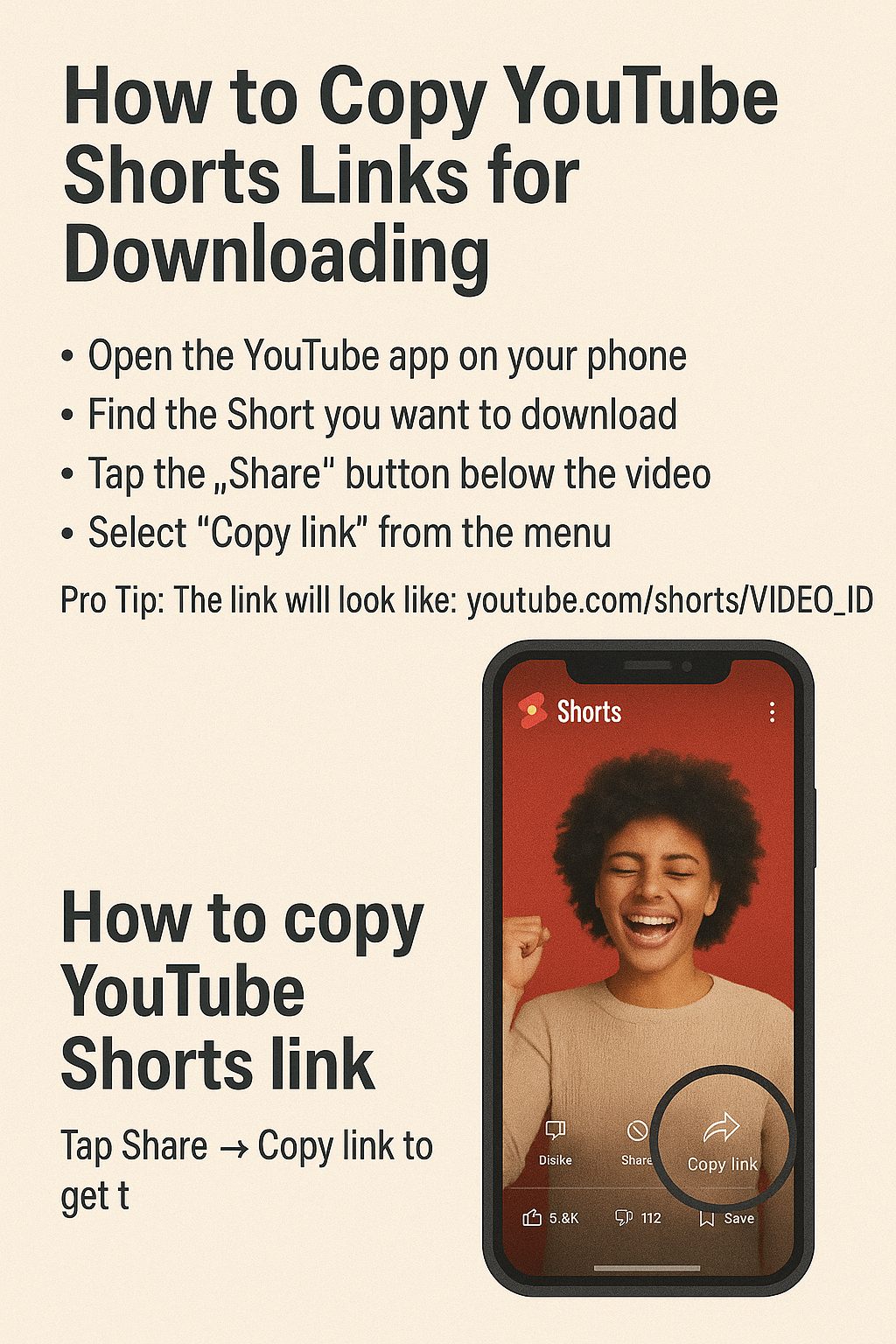How to copy YouTube Shorts link